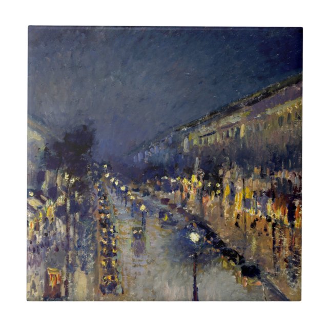 Camille Pissarro - Boulevard Montmartre at Night Tile (Front)