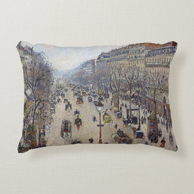 Camille Pissarro - Boulevard Montmartre, morning Decorative Cushion (Front)