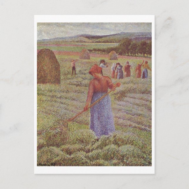 Camille Pissarro - Hay @ Eragny Farmer 1889 Oil Postcard (Front)