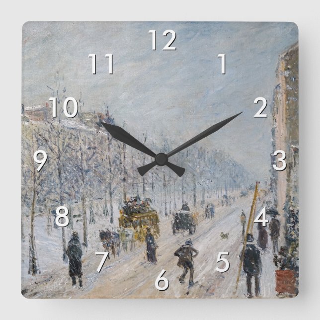 Camille Pissarro - Outer Boulevards, Snow Effect Square Wall Clock (Front)