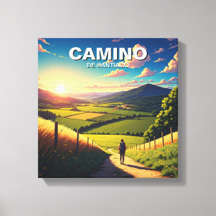 Camino de Santiago Hiker Hiking Sunset Canvas Print