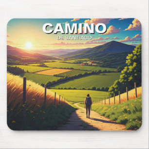 Camino de Santiago Hiker Hiking Sunset Mouse Pad