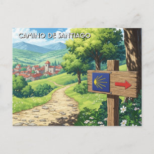 Camino de Santiago Hiker Hiking Sunset Postcard