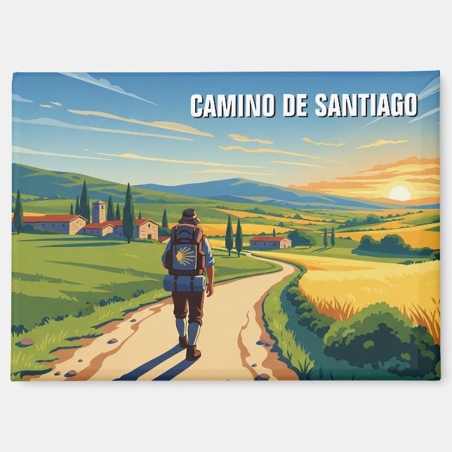 Camino de Santiago Hiker Sunset Magnet (Front)