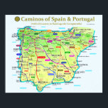 Camino Map Poster<br><div class="desc">Beautiful designed map of all the Camino walks in Spain and Portugal</div>
