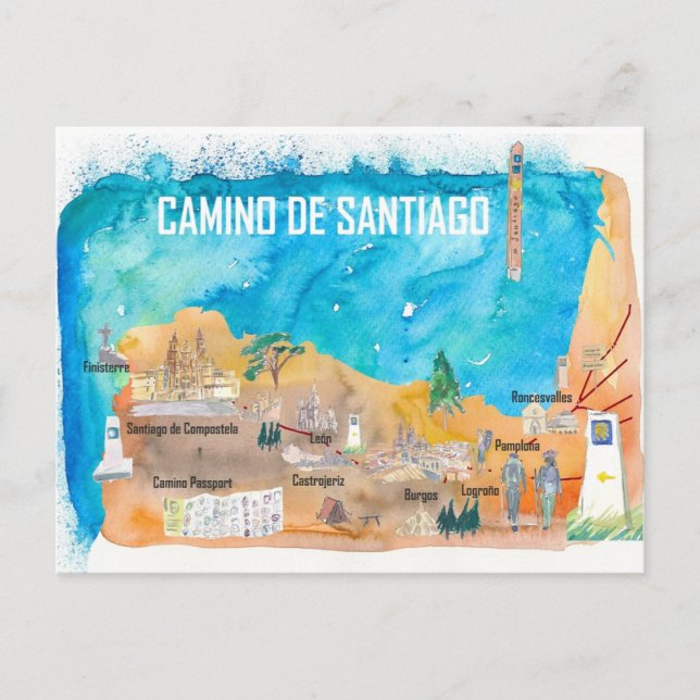 Camino Santiago St Jacques James Travel Map Postcard (Front)