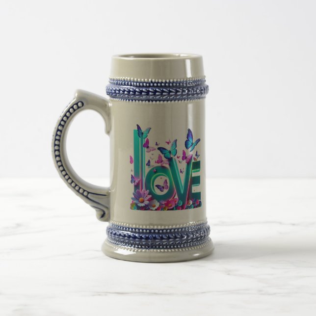 Camiseta Vibrant Love and Butterflies – Colorful F Beer Stein (Left)