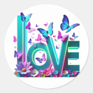 Camiseta Vibrant Love and Butterflies – Colorful F Classic Round Sticker