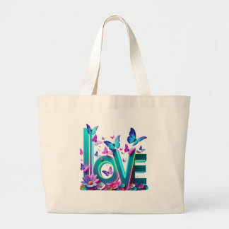 Camiseta Vibrant Love and Butterflies – Colorful F Large Tote Bag
