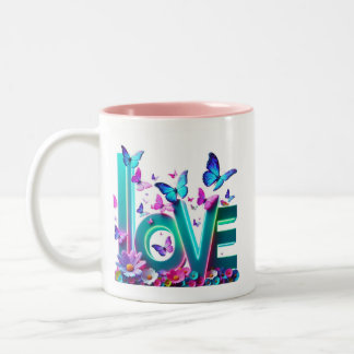 Camiseta Vibrant Love and Butterflies – Colorful F Two-Tone Coffee Mug