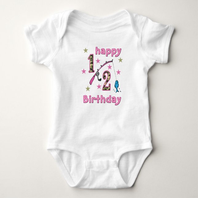 Camo 1/2 Birthday Fishing Jumper Baby Bodysuit (Front)