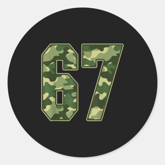 Camo #67 Jersey Number 67 Uniform Fan Favorite Pla Classic Round Sticker (Front)