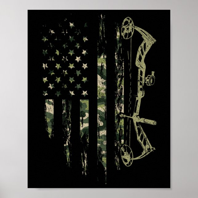 Camo American Flag Bowhunting Bow Archery Deer Hun Poster (Front)