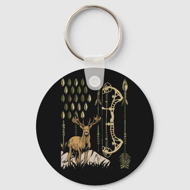 Camo American Flag Bowhunting Bow Archery Deer Key Ring (Front)