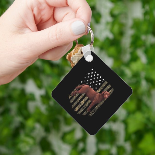 Camo American Flag Brown Labrador Retriever 4th Of Key Ring (Hand)