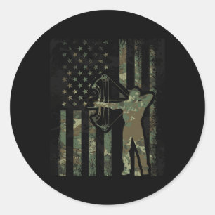 Camo American Flag Buck Hunting Gift For Bow Hunte Classic Round Sticker