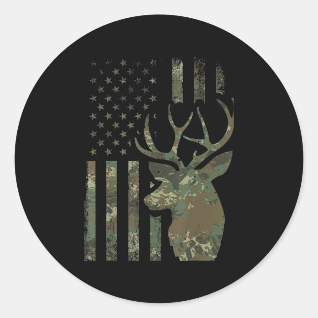 Camo American Flag Buck Hunting Gift for Elk Deer  Classic Round Sticker (Front)