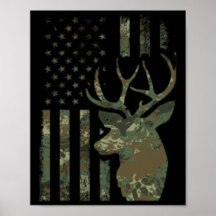 Camo American Flag Buck Hunting Gift For Elk Deer  Poster