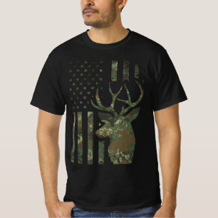 Camo American Flag Buck Hunting Gift for Elk Deer T-Shirt