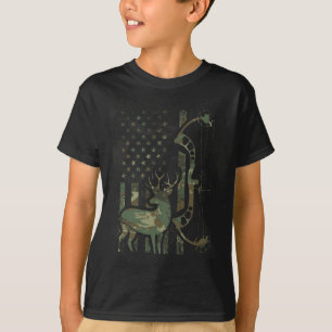 Camo American Flag Buck Hunting Men Recurve Bow Hu T-Shirt