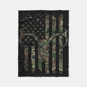 Camo American Flag Deer Skull Elk Hunting Usa Hunt Fleece Blanket
