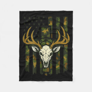 Camo American Flag Elk Skull Deer Hunting Youth Bo Fleece Blanket