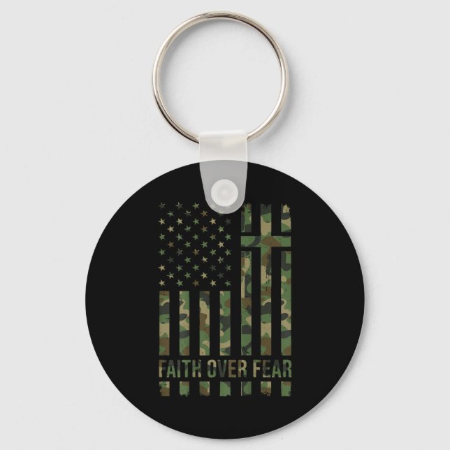 Camo American Flag Faith Over Fear Christian Patri Key Ring (Front)