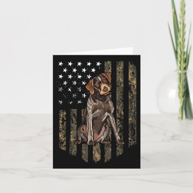 Camo American Flag German Wirehaired Pointer 4th O Card (Front)