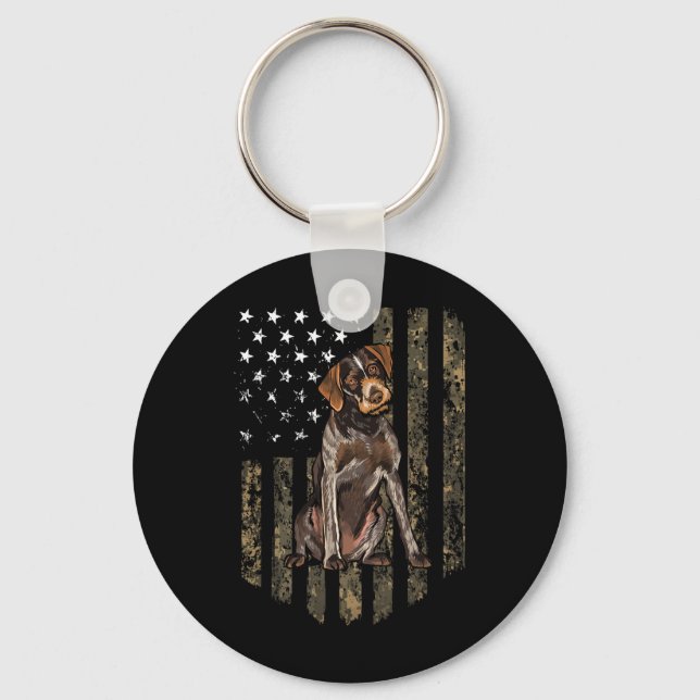 Camo American Flag German Wirehaired Pointer 4th O Key Ring (Front)