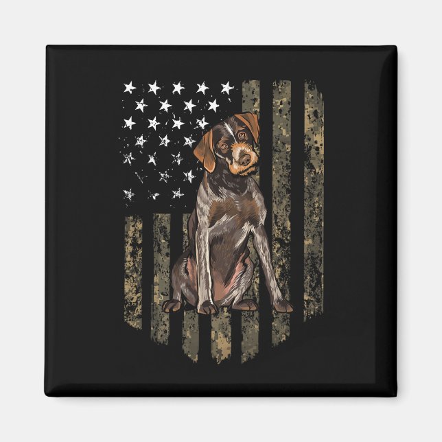 Camo American Flag German Wirehaired Pointer 4th O Magnet (Front)