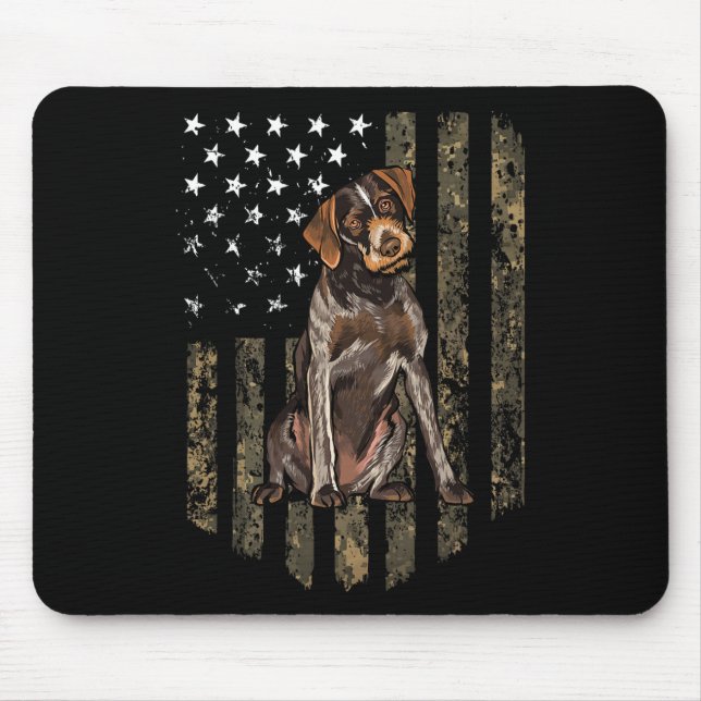 Camo American Flag German Wirehaired Pointer 4th O Mouse Pad (Front)