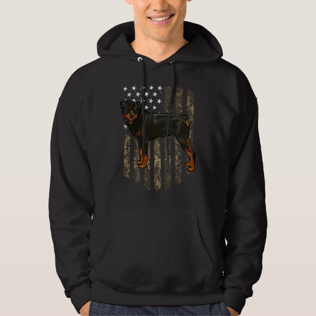 Camo American Flag Rottweiler 4th Of July Usa Hoodie (Front)