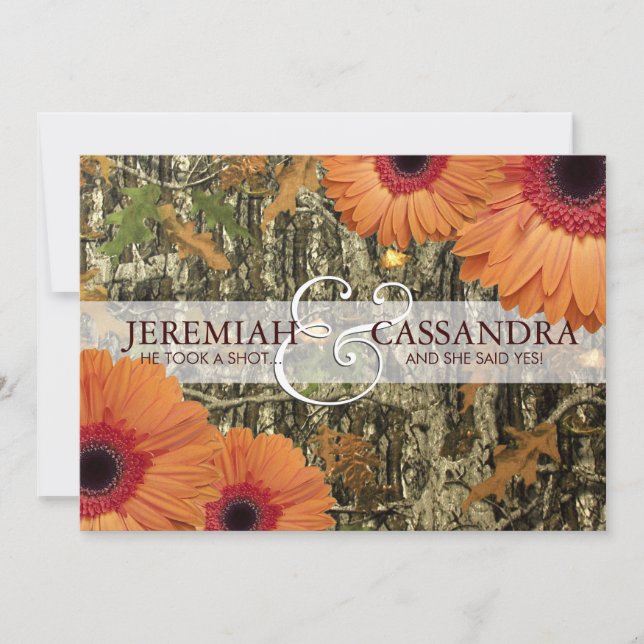 Camo and Orange Daises Wedding Invitation (Front)