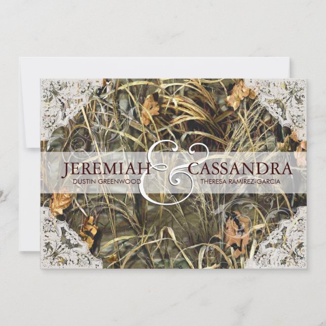 Camo and White Lace Wedding Invitation (Front)
