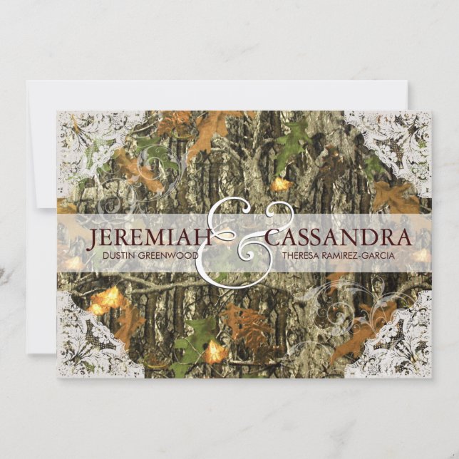 Camo and White Lace Wedding Invitation (Front)