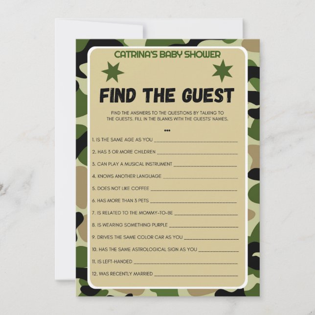 Camo Baby Shower - Editable Name, 5x7 Invitation (Front)