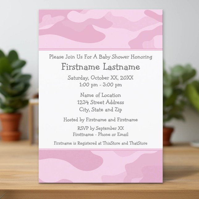Camo Baby Shower or Party - light pink Invitation (Custom Invitation with Download Option)