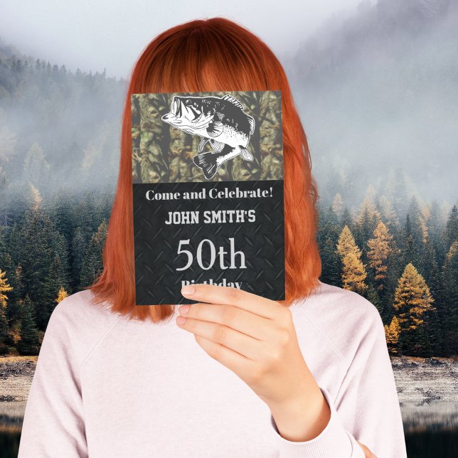 Camo Bass Fishing Birthday Party Men's Invitation (Creator Uploaded)