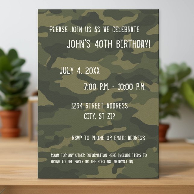 Camo Birthday Party Invitation (Custom Party Invitation with Download Option)