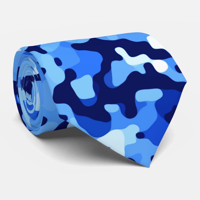 Camo Blue Abstract Pattern Tie (Rolled)