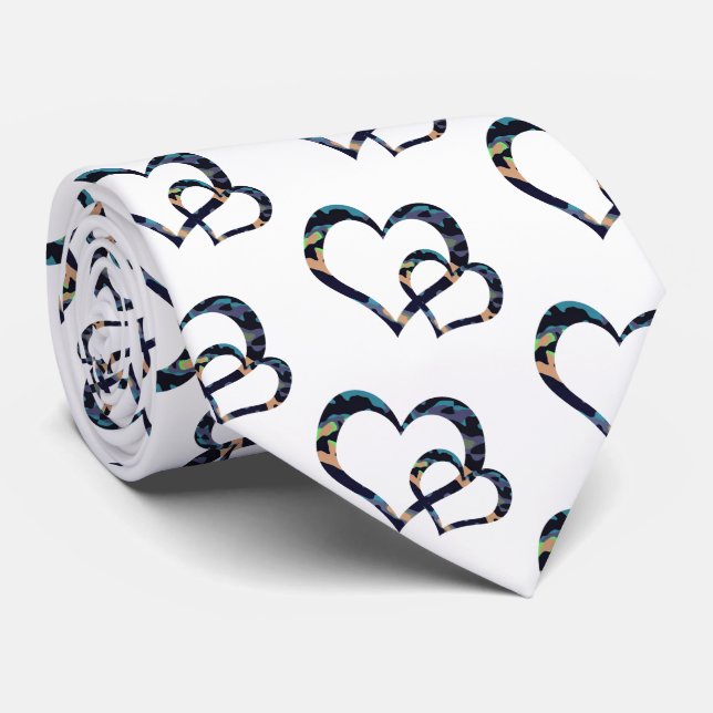 Camo  Blue orange Double open heart design Tie (Rolled)