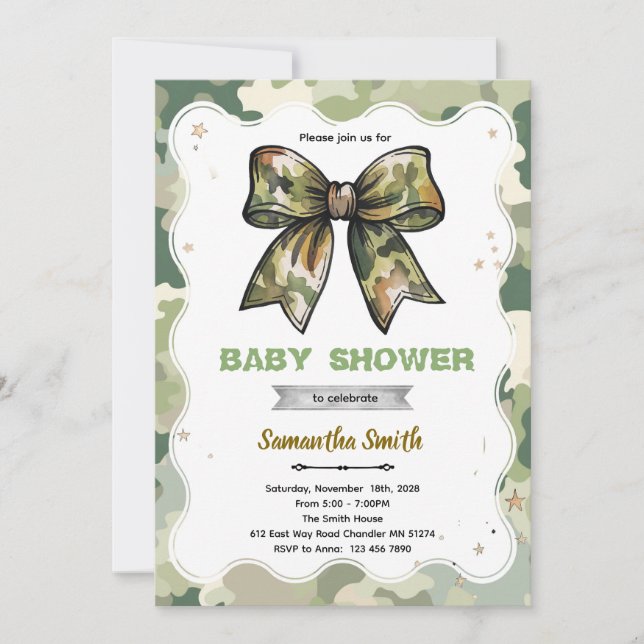 Camo Bow Baby Shower Invitation (Front)