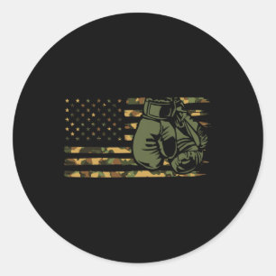 Camo Boxing Usa Flag For Boxer - American Flag Box Classic Round Sticker