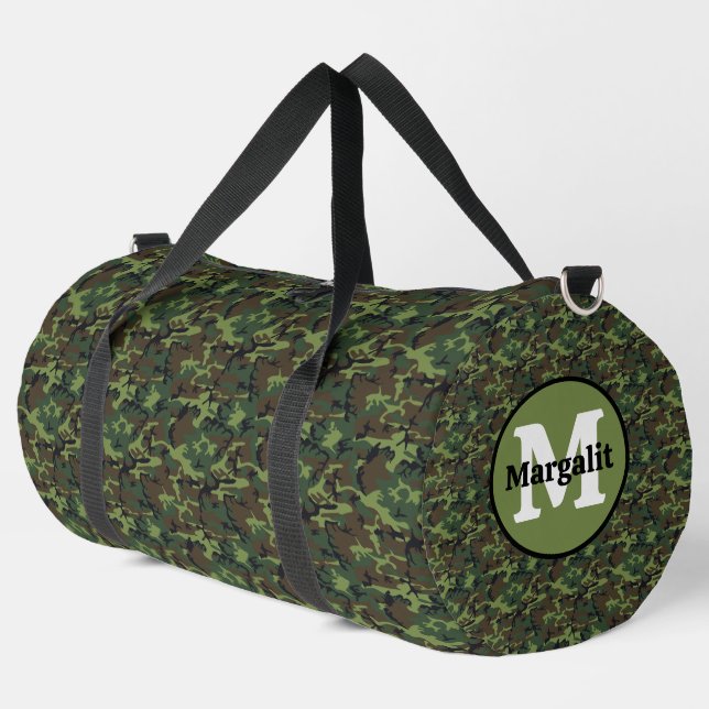 Camo Camouflage Army Monogram Large Duffel Bag (Left Corner)