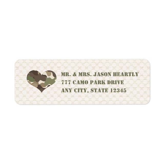 Camo Camouflage Heart Return Address Labels (Front)