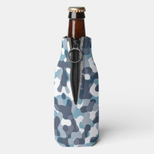 Camo camouflage pattern in blue tones bottle cooler