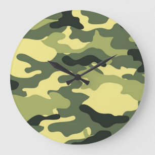 Camo Camping Hunting Green Camouflage Large Clock