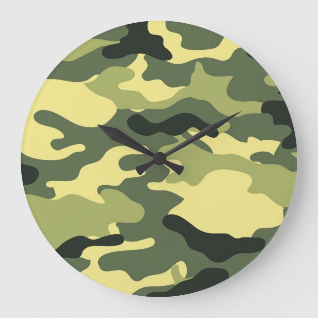 Camo Camping Hunting Green Camouflage Large Clock (Front)