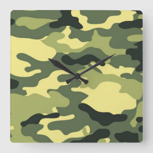 Camo Camping Hunting Green Camouflage Square Wall Clock
