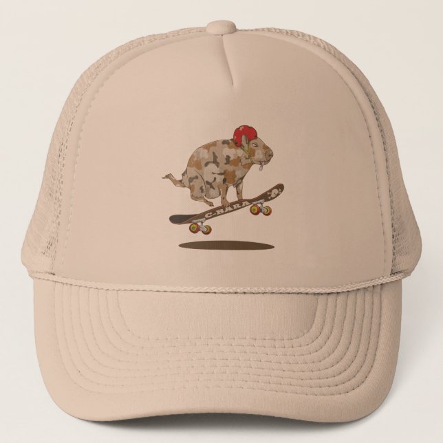 Camo Capybara Skateboarding Trucker Hat (Front)